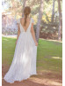 Cap Sleeves Ivory Lace Chiffon Vintage Outdoor Wedding Dress